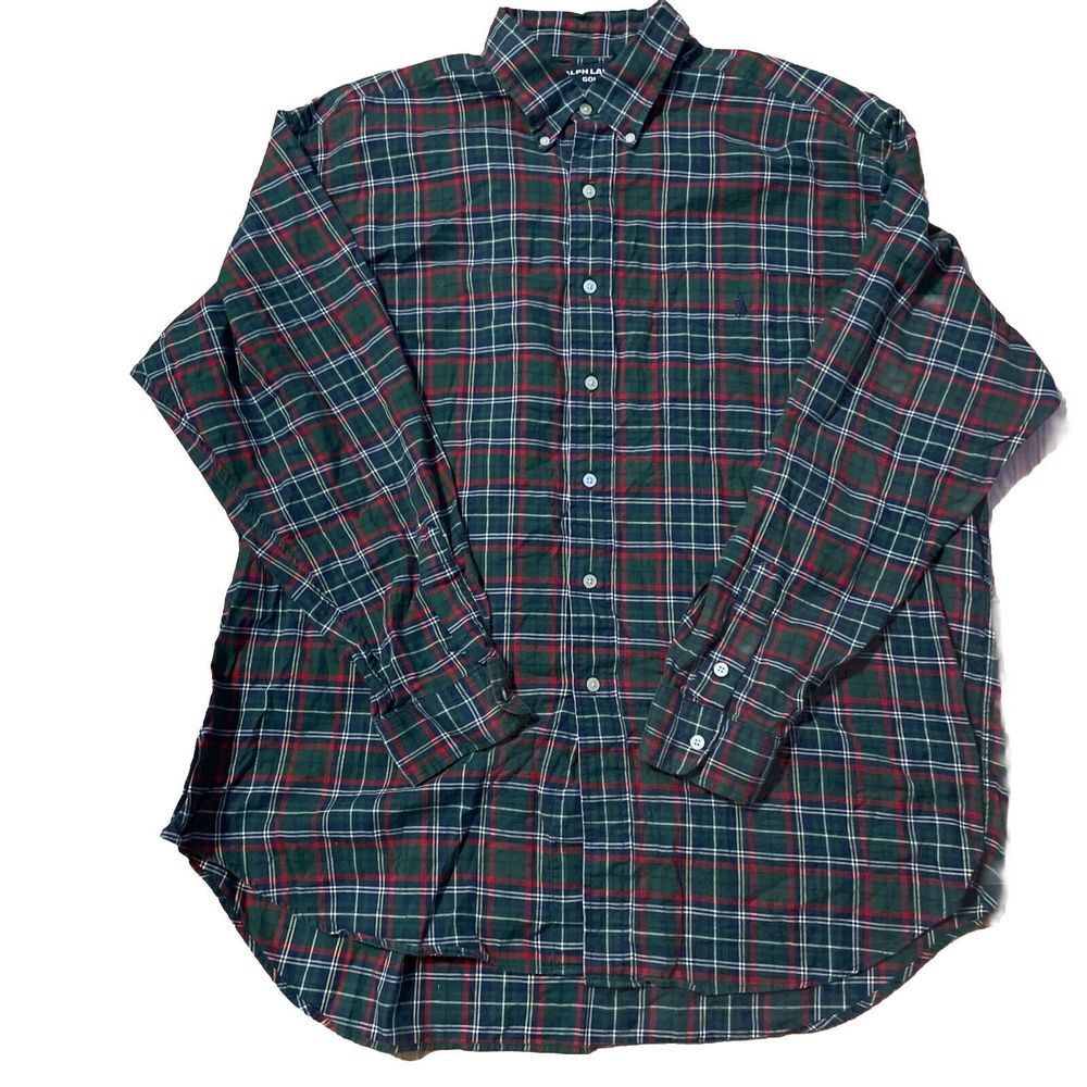 Ralph Lauren Golf Tilden Green Red Plaid Shirt Long Sleeve Relaxed Mens‎ XL